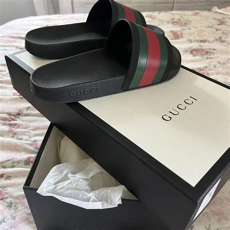 white navy red gucci slides|Gucci slides size 5.